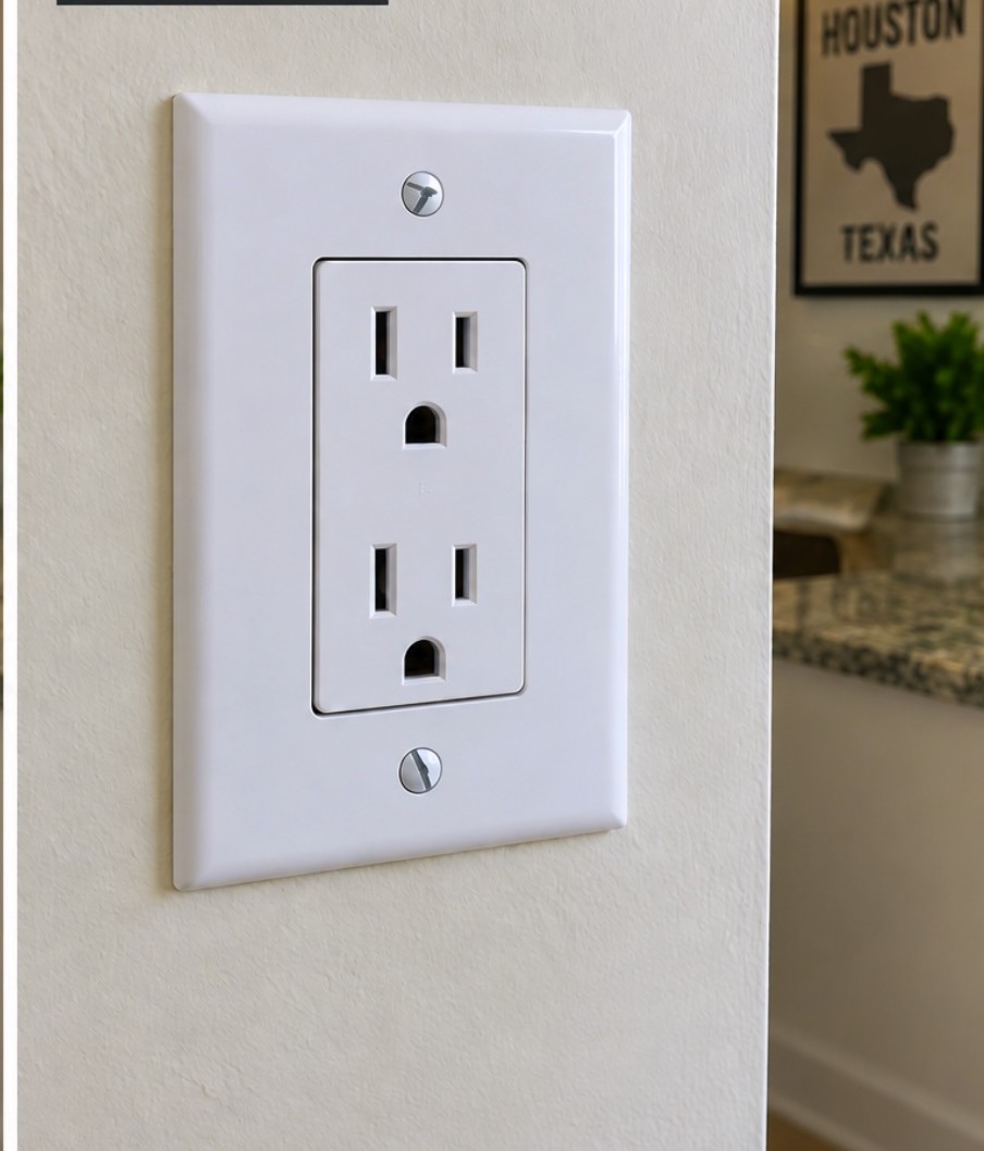 New outlet and cover plate installed after electrical repair