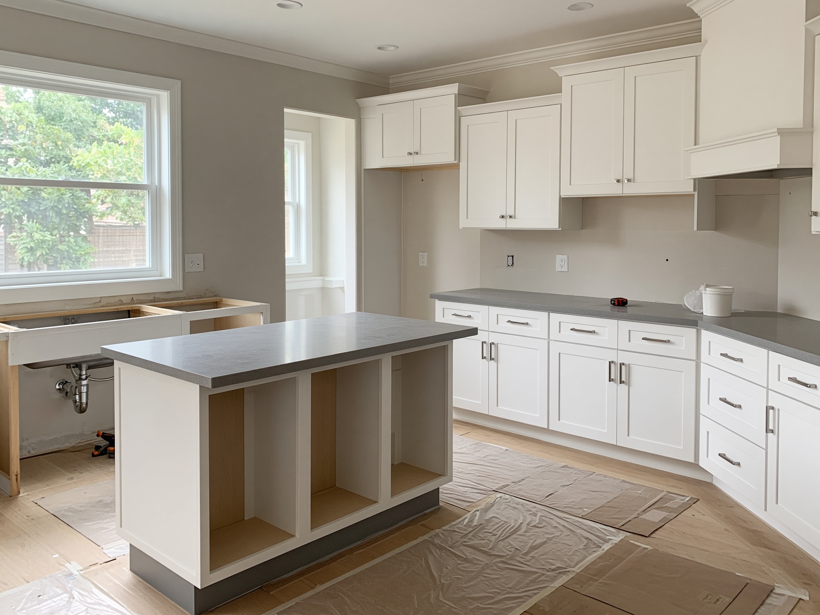 New kitchen cabinets being installed in a Houston home