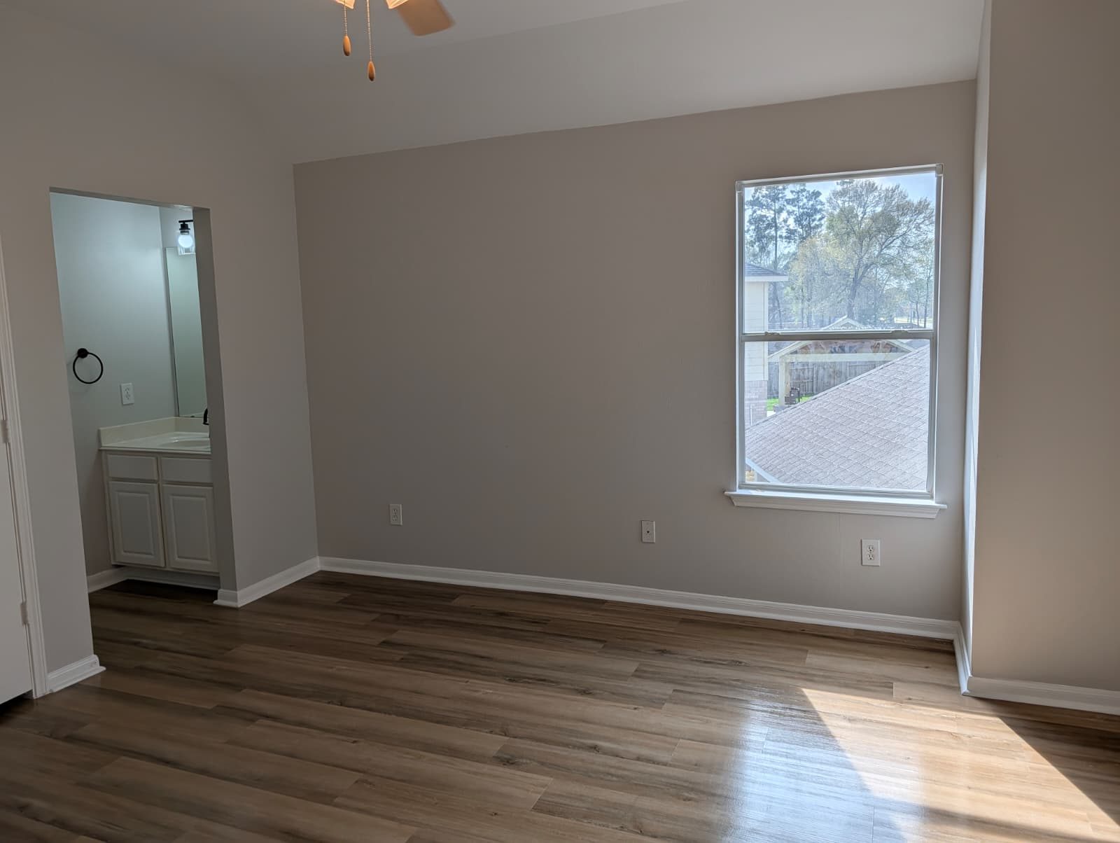 Bedroom opening into the remodeled bathroom