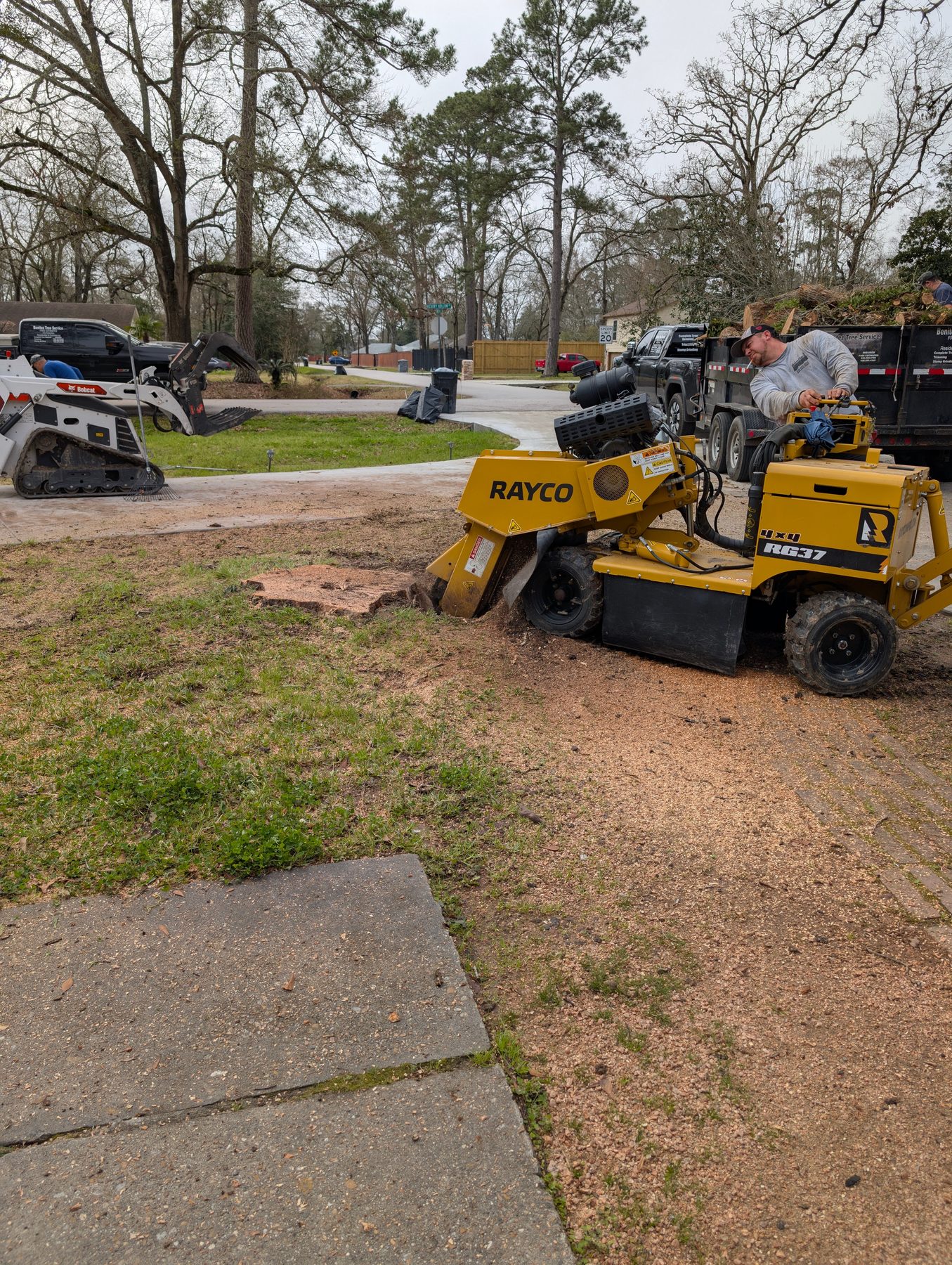 Stump grinder working a stump after tree removal in Houston